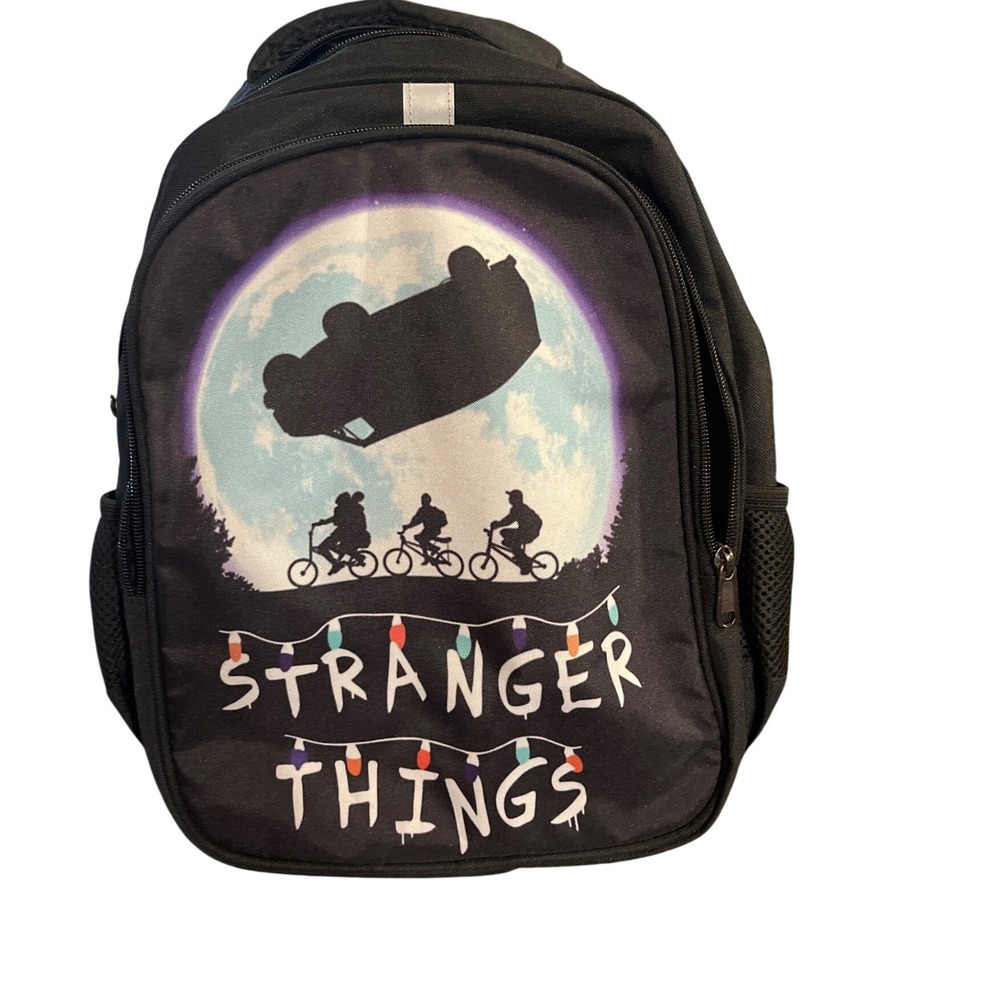 Stranger Things Netflix Black Backpack Kids on Bikes Moon Graphic School Bag